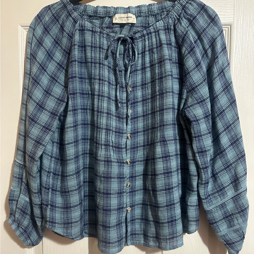 Lucky Brand long sleeve blue plaid blouse